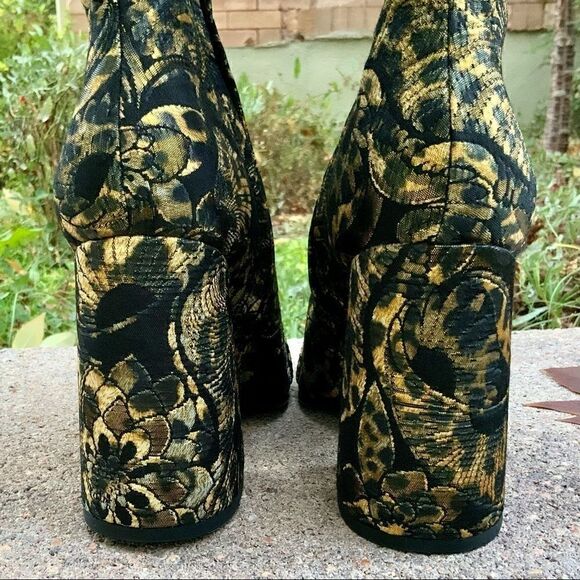 ASH WOMEN’S AS-FLORA MID-CALF BLOCK-HEEL BOOTS IN GOLD & BLACK WOMEN SIZES 9, 10 - Picture 9 of 15